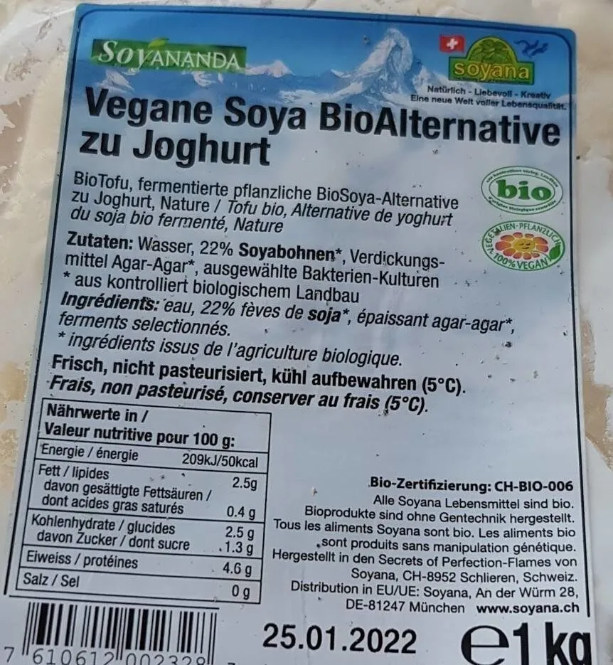 Vegane soya BioAlternative zu Jogurt