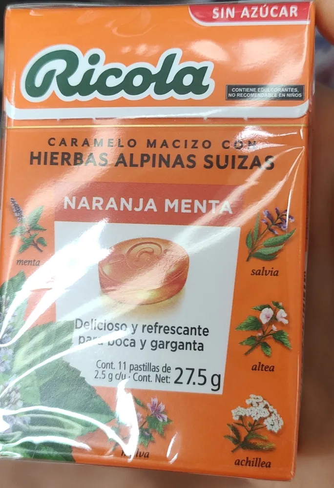 Ricola caramelo macizo sabor naranja menta
