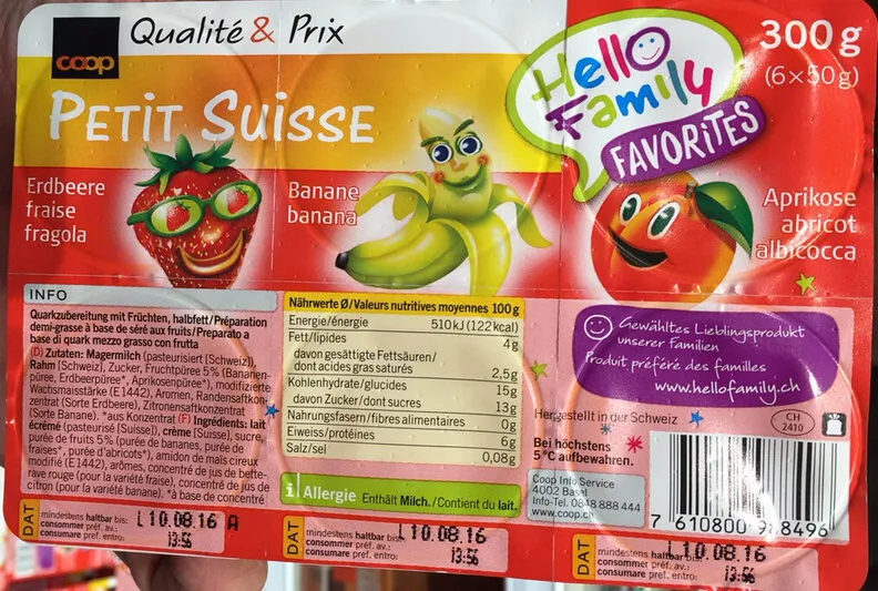 Qualité & Prix Petit Suisse Hello Family Favorites Fraise Banane Apricot