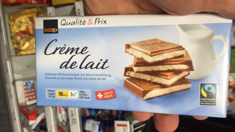 Chocolat au lait suisse fourré à la crème de lait