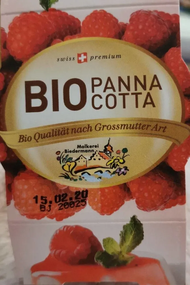 Molkerei Biedermann Bio Panna Cotta Himbeere Framboise 7610900024346 Bio Panna Cotta mit Himbeerzubereitung, wärmebehandelt