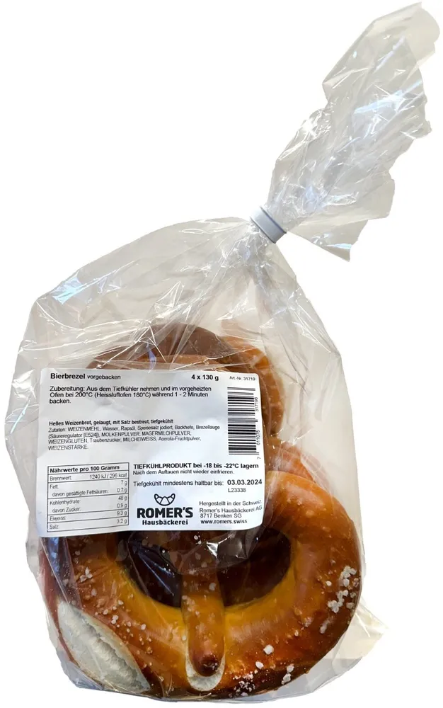 Bierbrezel vorgebacken (Sack à 4 Stück, 520 g; Einzeln aufgeführt)