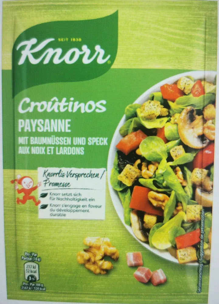 Croûtinos mit Baumnüssen und Speck