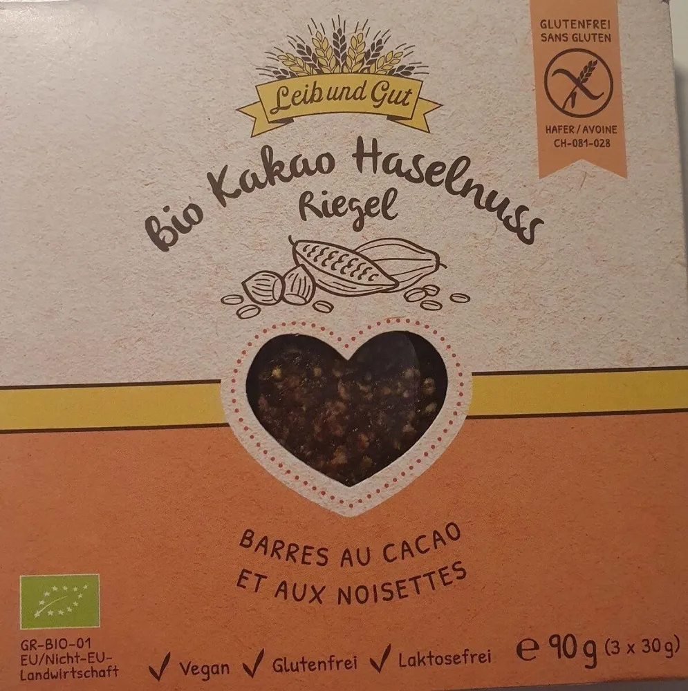 Bio Kakao Haselnuss Riegel