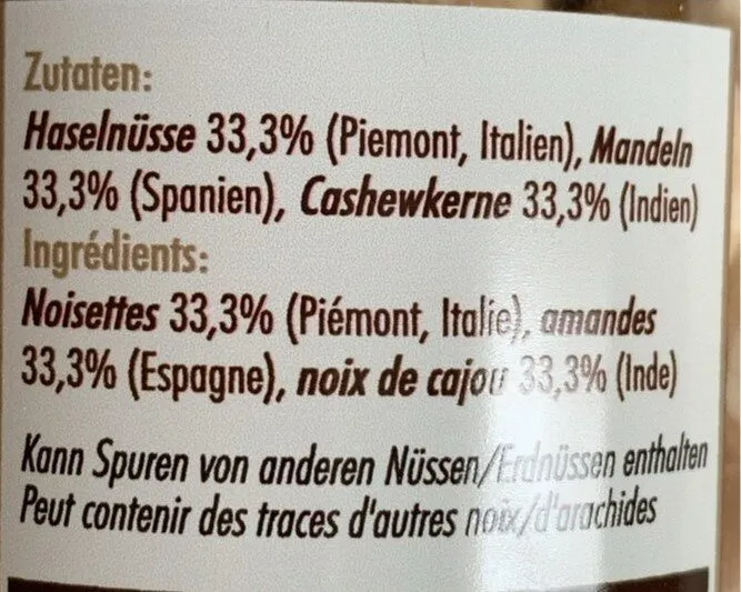 Noisettes, amandes et cajou