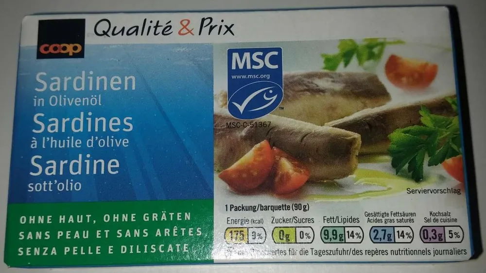 Sardines a l'huile d'olive sans l'eau et sans arêtes