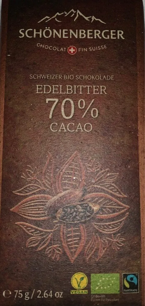 Chocolat noir suisse bio 70%
