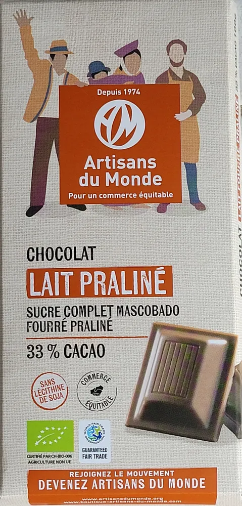 Chocolat au lait fourré praliné