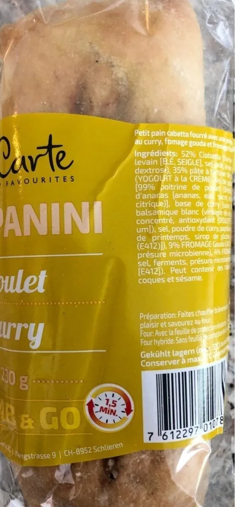 Hot panini poulet curry