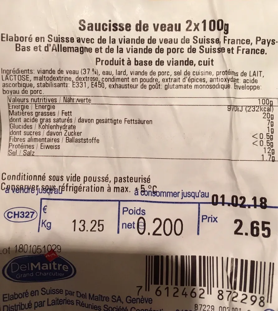 Saucisses de veau