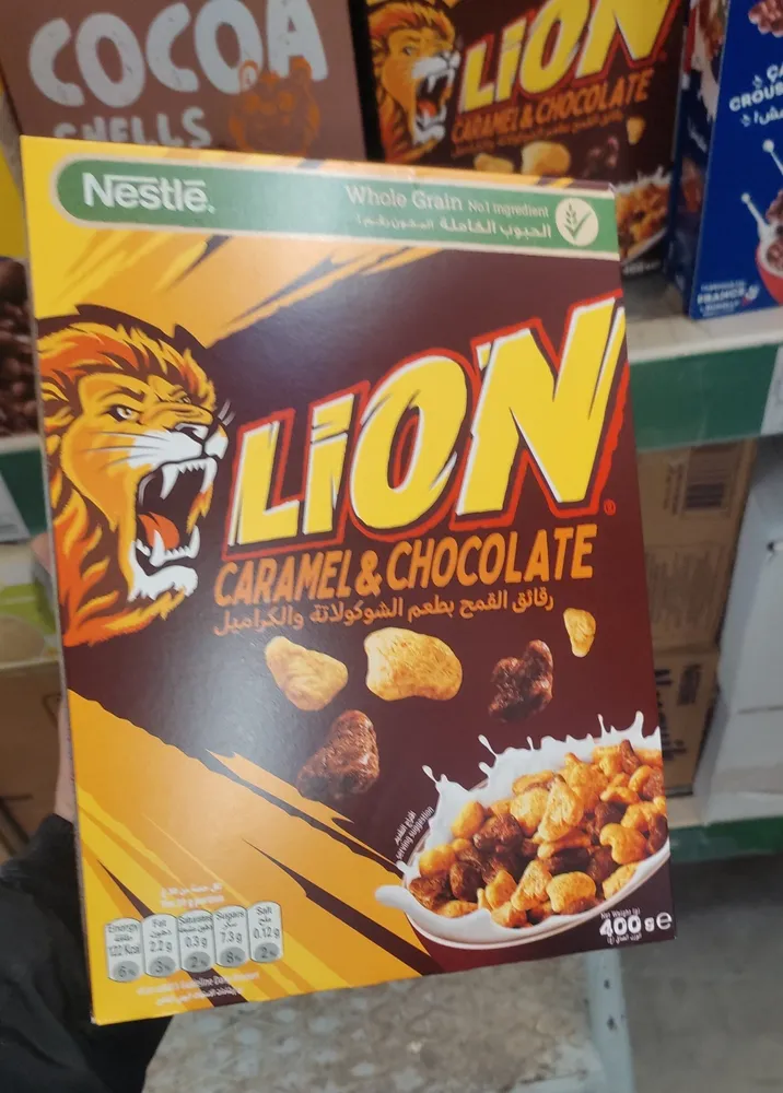 Lion cereal with caramel and chocolate