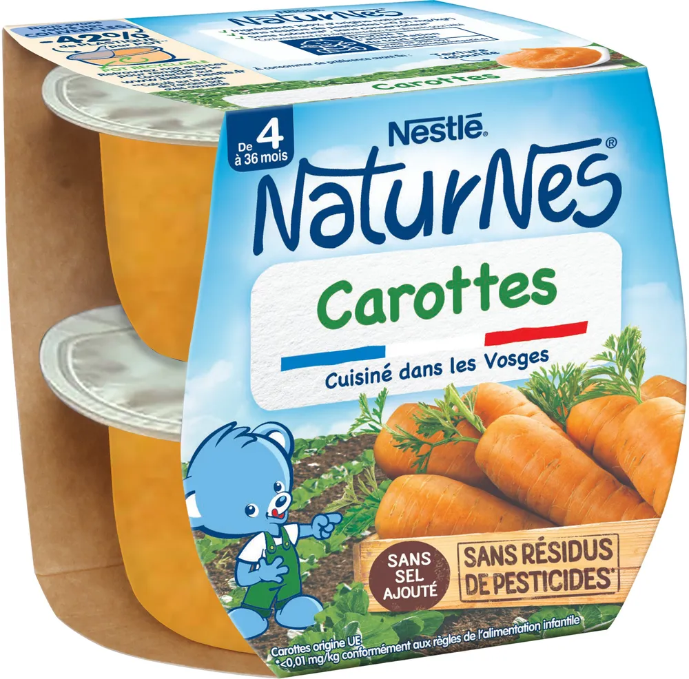 NESTLE NATURNES Petits Pots Bébé Carottes -2x130g -Dès 4/6 mois
