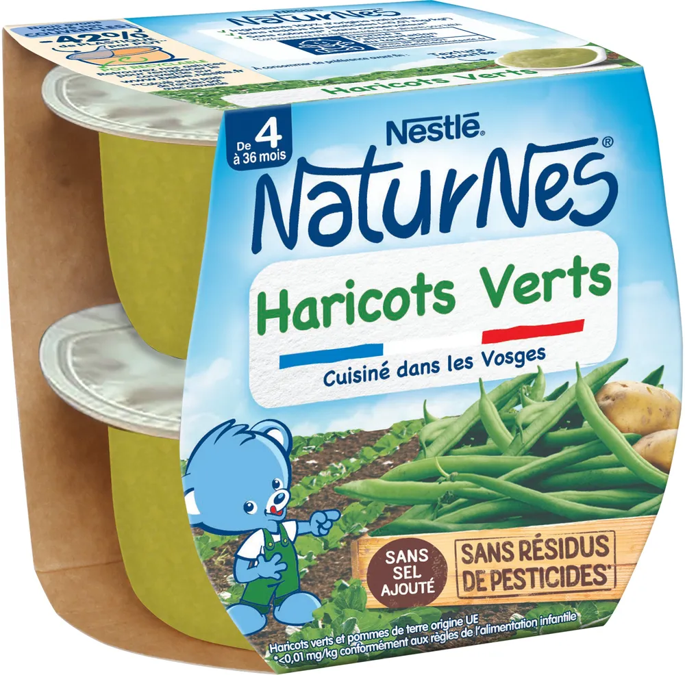 NESTLE NATURNES Petits Pots Bébé Haricots Verts -2x130g -Dès 4/6 mois