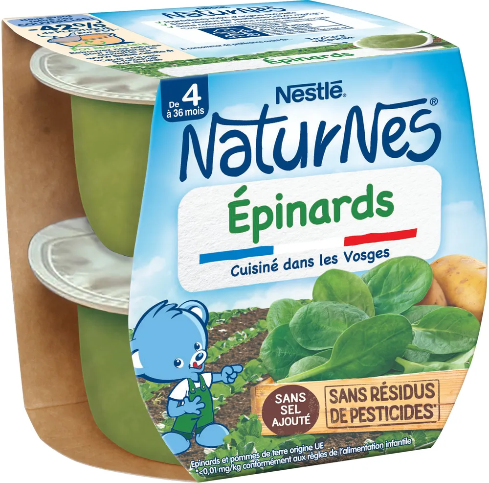 NESTLE NATURNES Petits Pots Bébé Epinards -2x130g -Dès 4/6 mois