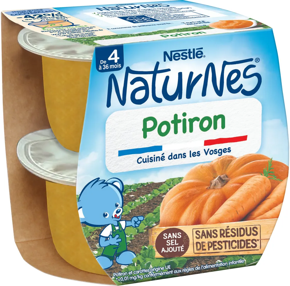 NESTLE NATURNES Petits Pots Bébé Potiron -2x130g -Dès 4/6 mois