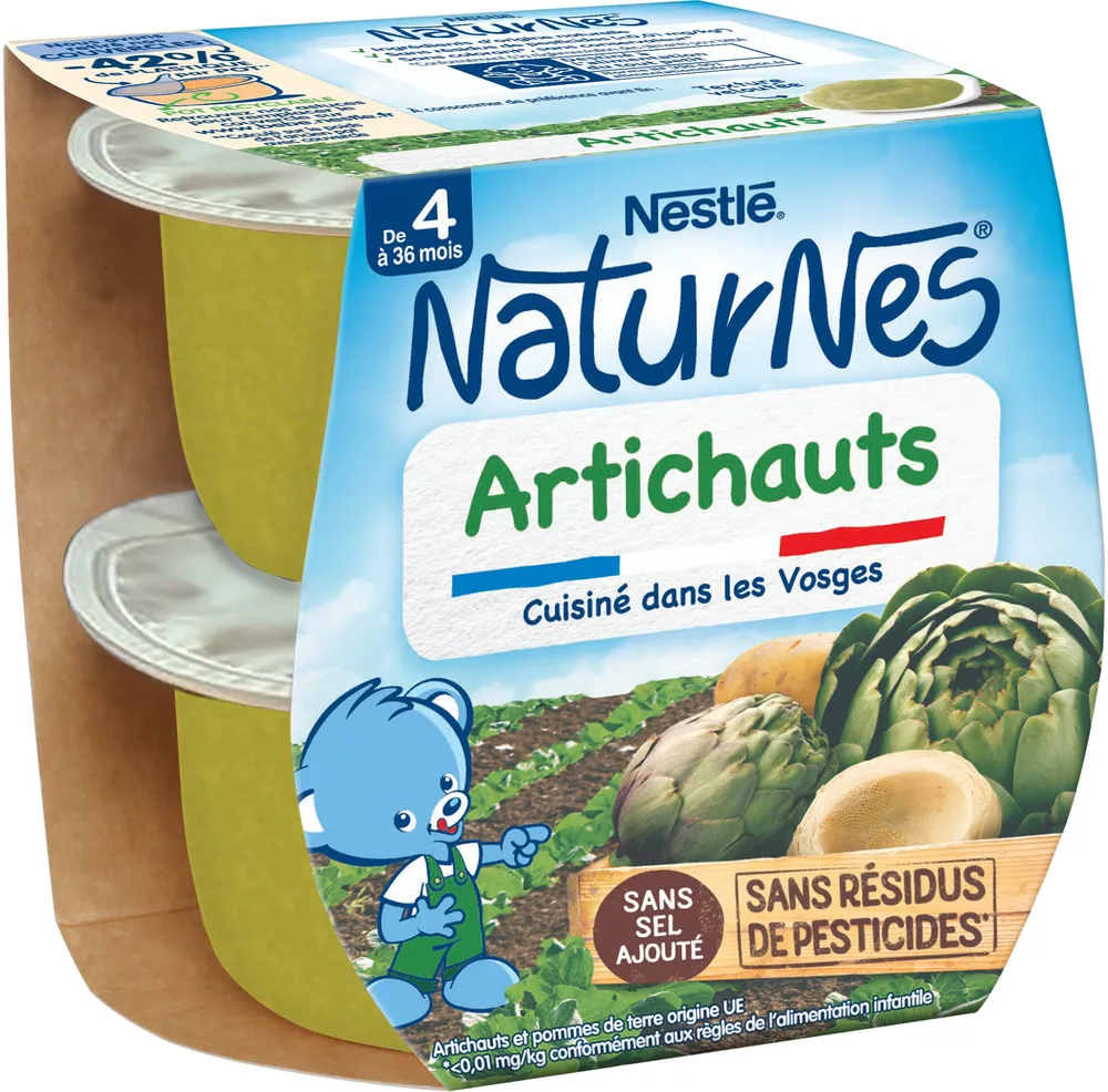 NESTLE NATURNES Petits Pots Bébé Artichauts -2x130g -Dès 4/6 mois