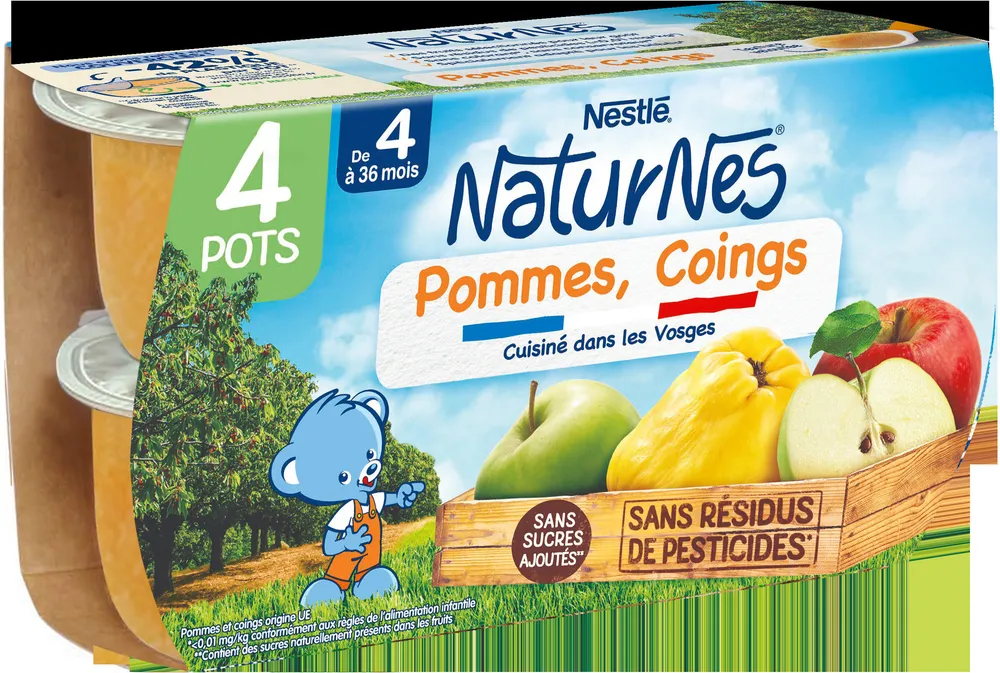 NESTLÉ NATURNES Purée bébé Pommes Coings -4x130g -Dès 4/6 mois