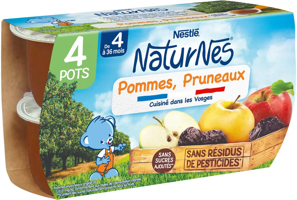 NESTLÉ NATURNES Purée bébé Pommes Pruneaux -4x130g -Dès 4/6 mois