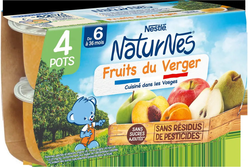 NESTLÉ NATURNES Purée bébé Fruits du Verger -4x130g -Dès 6 mois