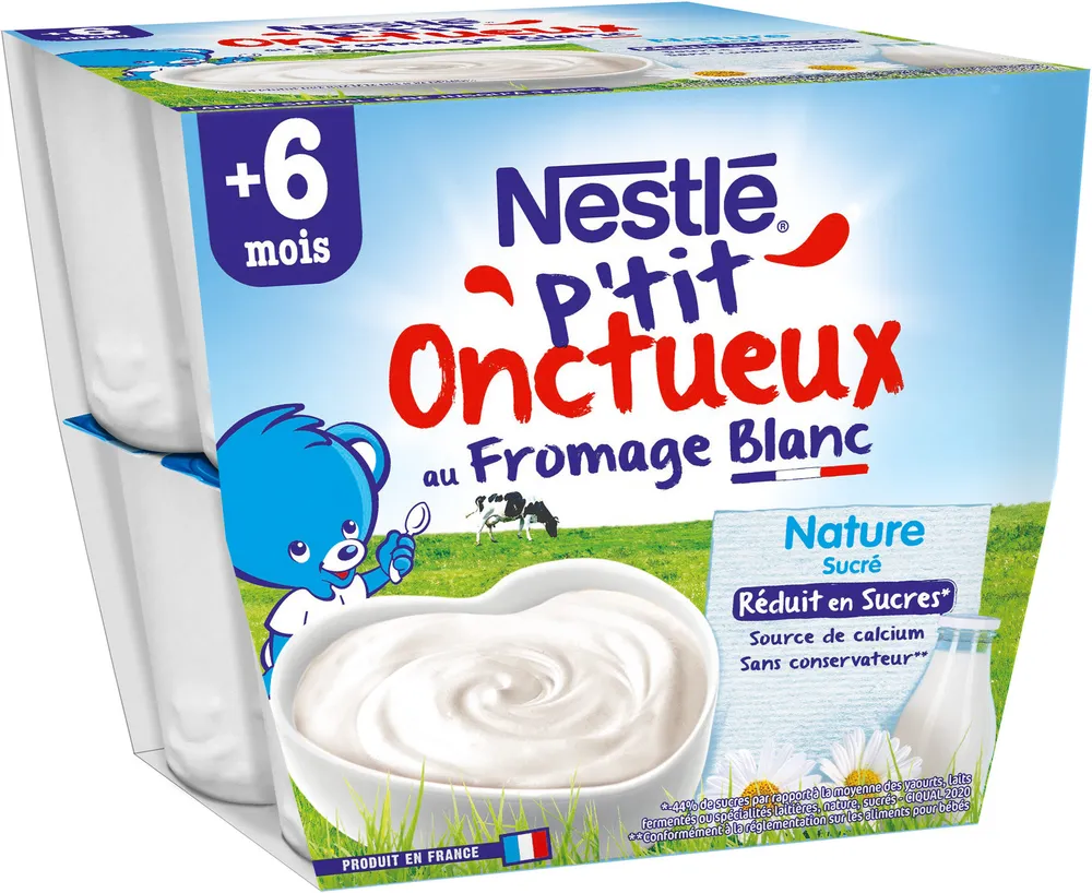 NESTLE P'TIT ONCTUEUX au Fromag Blanc Saveur Natur Sucré8x100gDès6mois
