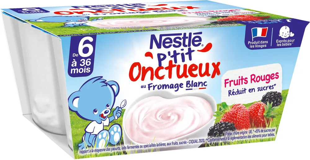NESTLÉ P'TIT ONCTUEUX au Fromage Blanc Fruits Rouges-4x100g-Dès 6 mois