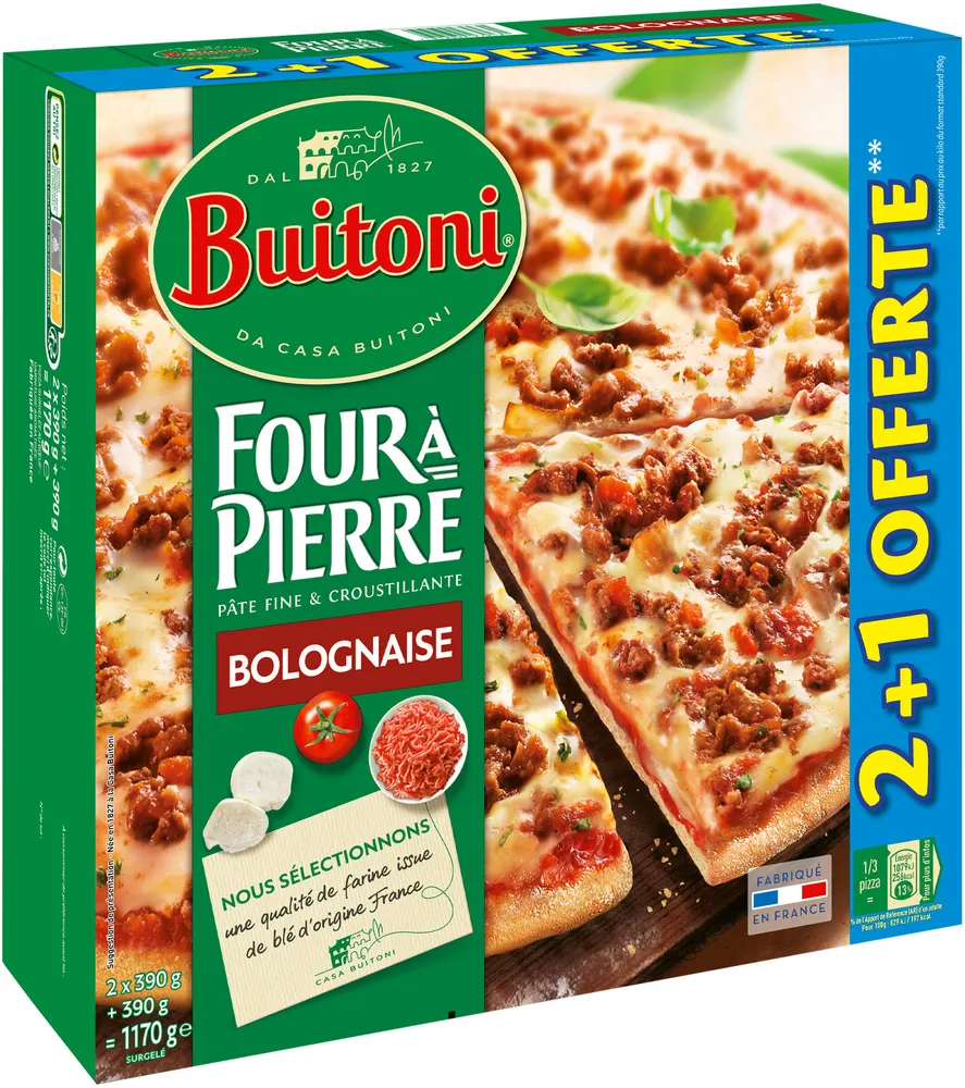 BUITONI FOUR A PIERRE Pizza Surgelée Bolognaise 3 packs x 390g (2+1 offerte)