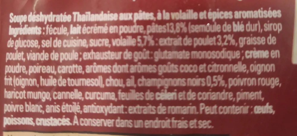 Soupe Thaïlandaise (poulet, saveurs coco et citronnelle)