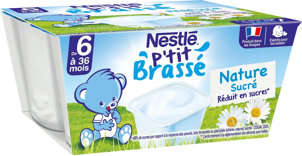 NESTLE P'TIT BRASSE Saveur Nature Sucré - 4 x 100g - Dès 6 mois