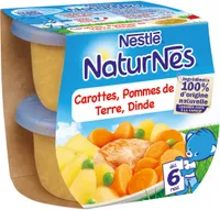 NESTLE NATURNES Petits Pots Bébé Carottes, Pommes de terre, Dinde -2x200g -Dès 6 mois