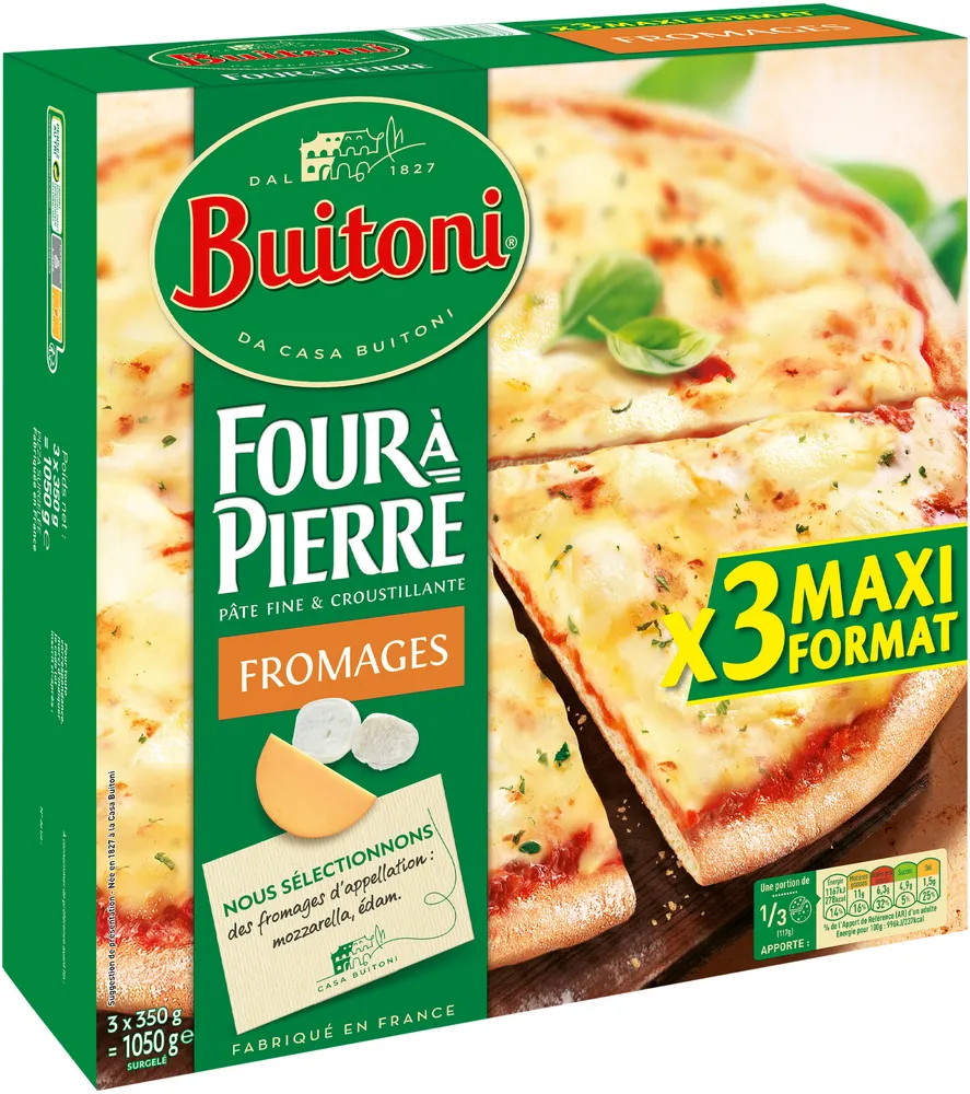 BUITONI FOUR A PIERRE pizza surgelée Fromages 3 packs x 350g (x3 maxi format)