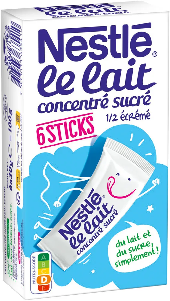 NESTLE Lait Concentré Sucré lait demi écrémé 6 sticks de 30g