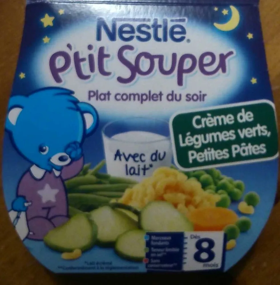 P'tit Souper Crème de Légumes verts, Petits Pâtes avec du lait