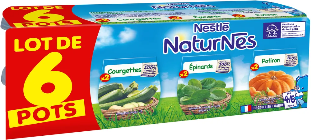 NESTLE NATURNES Courgettes+Epinards+Potiron-6x130g-Dès 4/6 mois