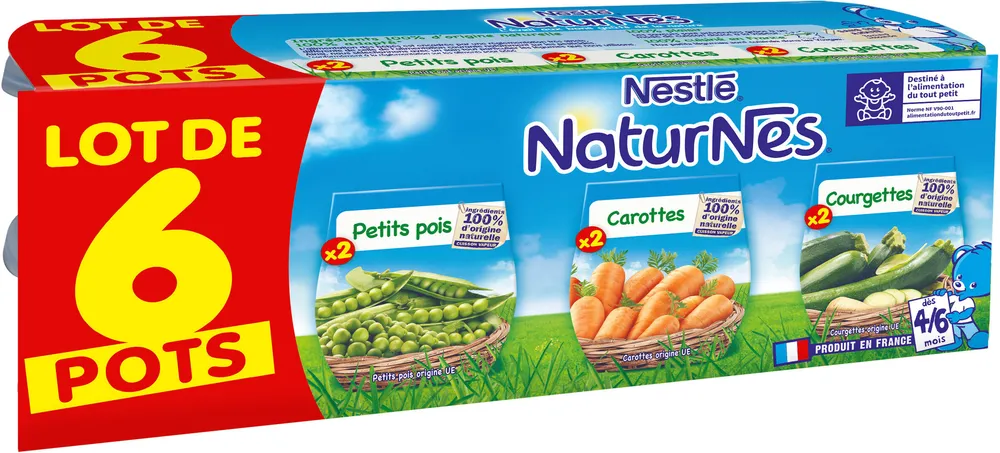 NESTLE NATURNES Petits Pois+Carottes+Courgettes-6x130g-Dès 4/6 mois