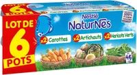 NESTLE NATURNES Lot de 6 Carottes + Haricots Verts + Artichauts - 6x130g - Dès 4/6 mois