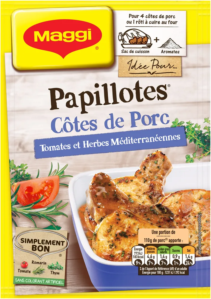 MAGGI Papillotes Côtes de Porc Tomate et Herbes Méditerrannéennes 34g