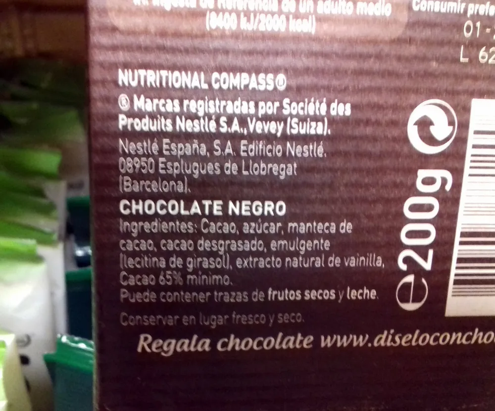 Chocolate negro para repostería Intenso 65% cacao