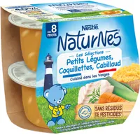 NESTLE NATURNES Les Sélections Ptits Légumes, Coquillettes, Cabillaud-2x200g-Dès 8mois