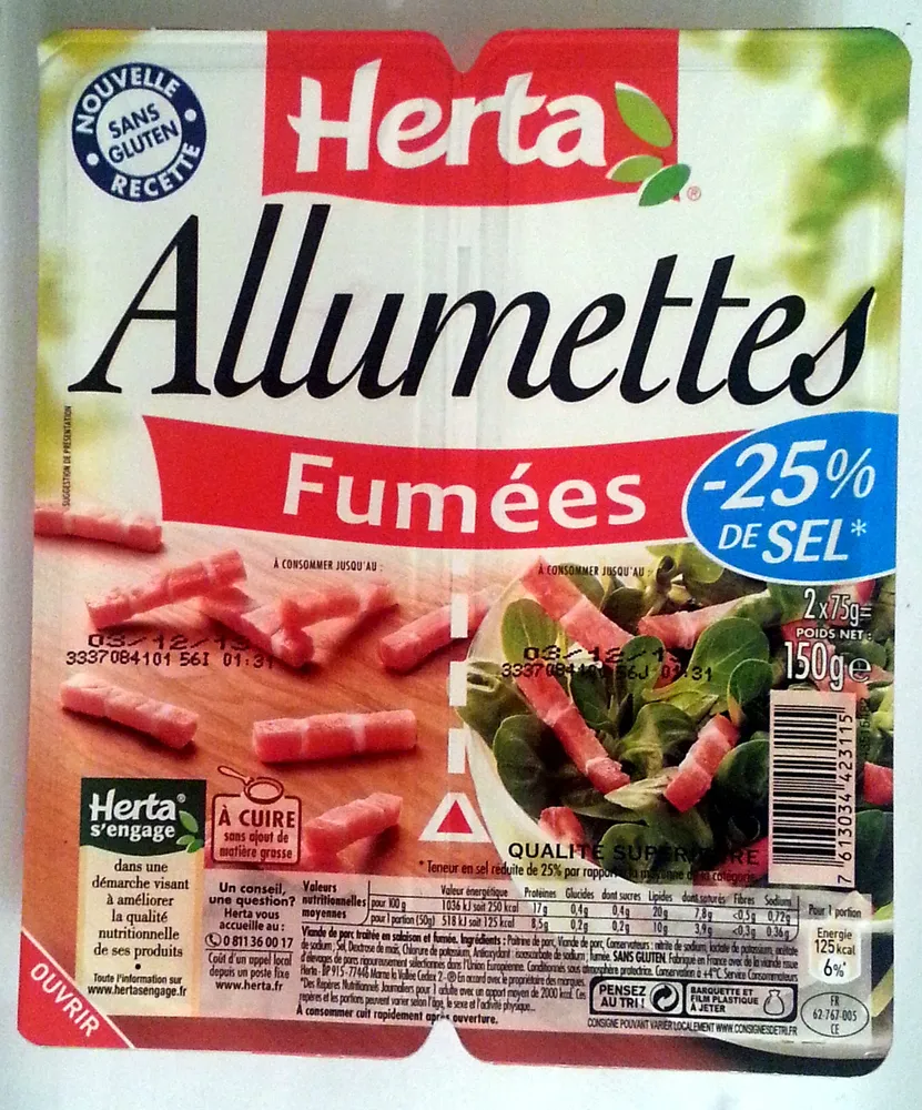 Allumettes, Fumées (- 25 % de Sel)
