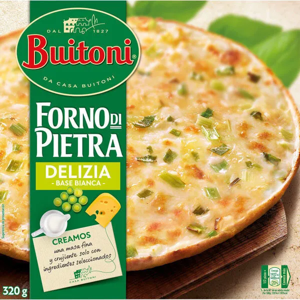 Delizia pizza de queso emmental puerros y crema de leche