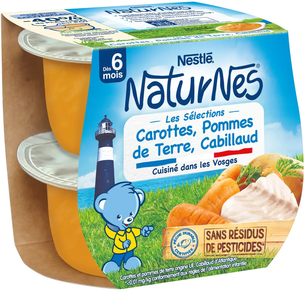 NESTLE NATURNES Les Sélections Carottes, Pdt, Cabillaud-2x200g-Dès 6 mois