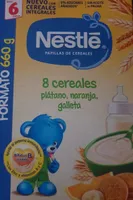 8 cereales, platano, naranja y galleta