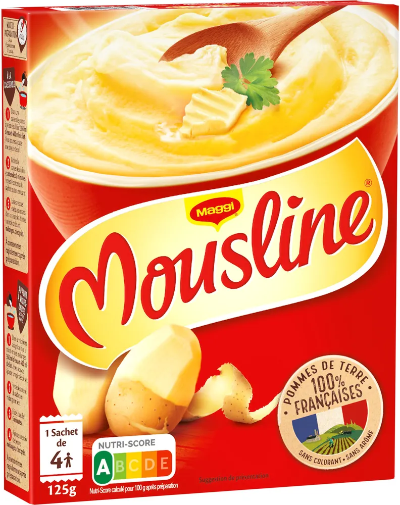 MOUSLINE Purée Nature, 1 sachet pour 4 personnes (1x125g)