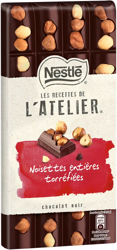 NESTLE L'ATELIER Chocolat Noir Noisettes Entières Torréfiées