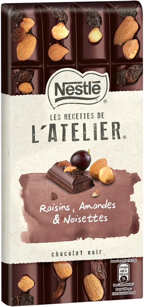 NESTLE L'ATELIER Chocolat Noir Raisins, Amandes et Noisettes