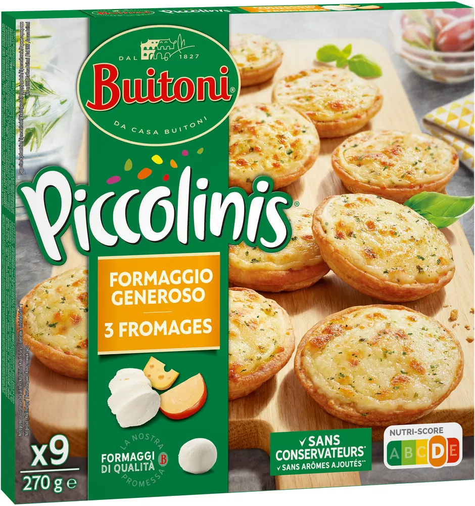 BUITONI PICCOLINIS mini-pizzas surgelées 3 Fromages 270g (9 pièces)