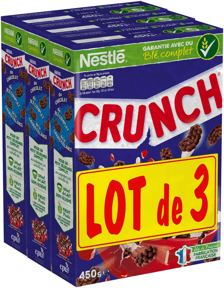 NESTLE CRUNCH Céréales Petit Déjeuner 3x450g