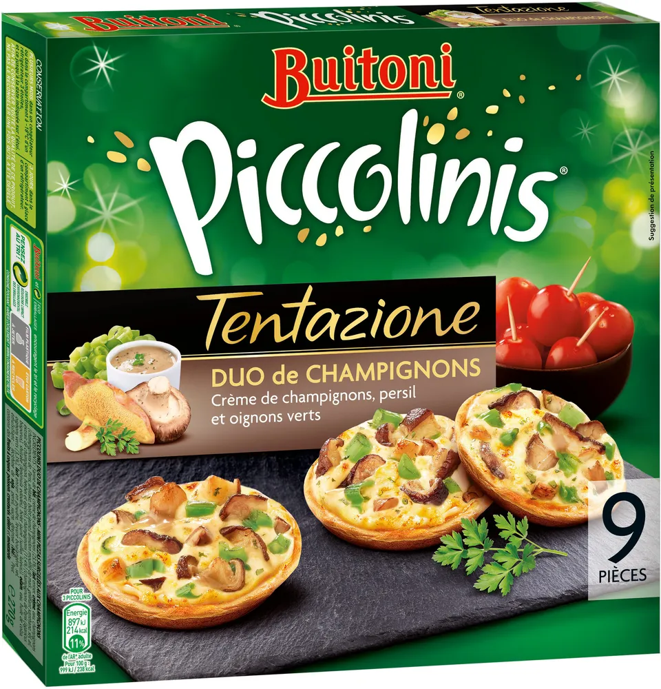 PICCOLINIS TENTAZIONE mini-pizzas surgelées Duo de Champignons 270g (9 pièces)