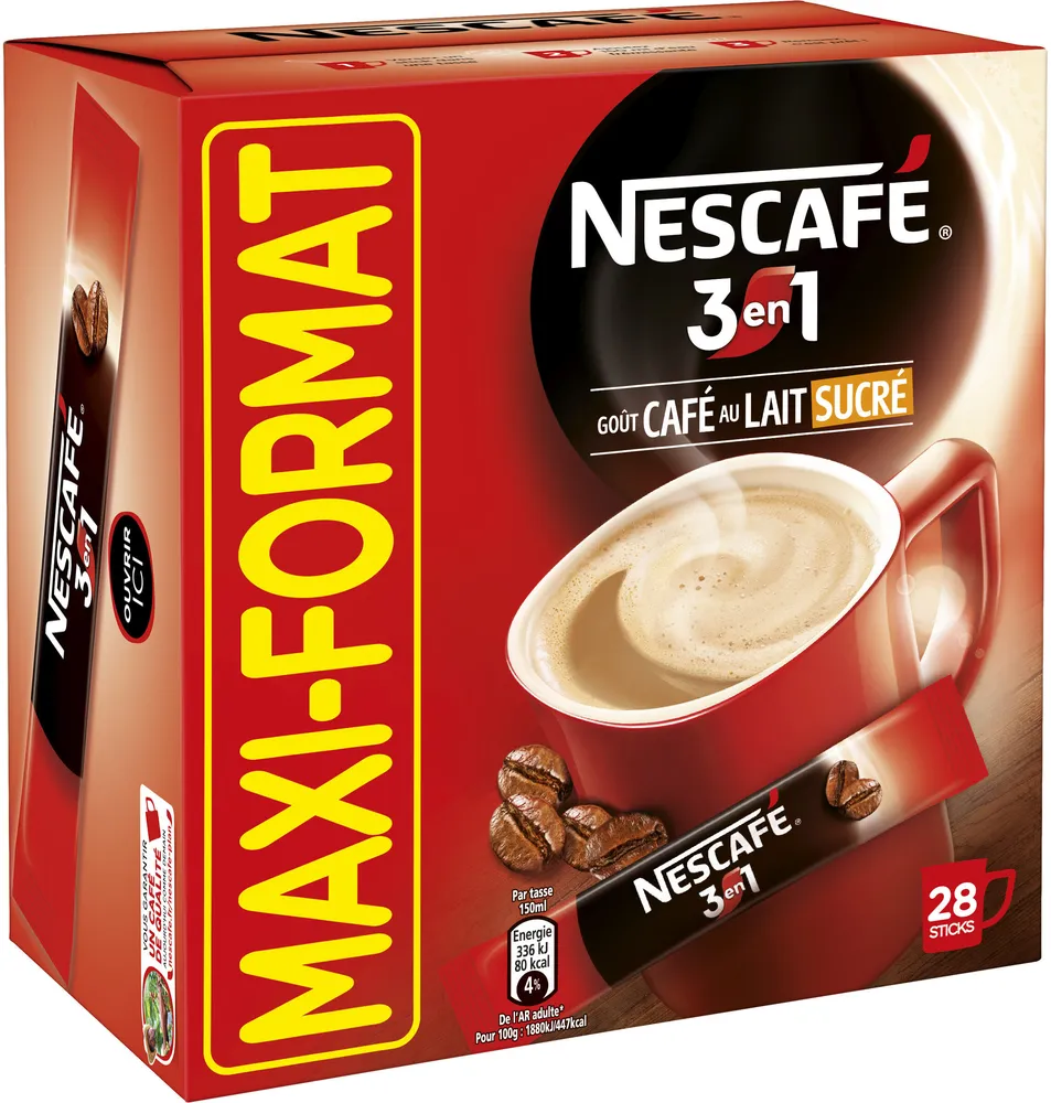 NESCAFE 3en1, Boisson au café, Boîte de 28 Sticks (18g chacun)