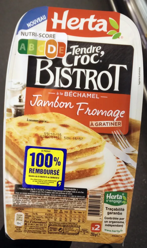 Tendre Croc' Bistrot à la béchamel Jambon Fromage à gratiner
